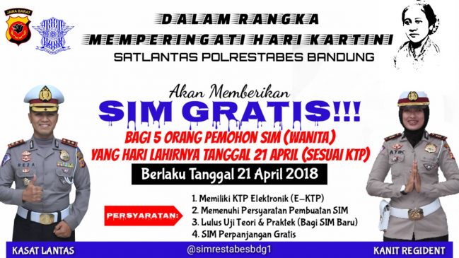 Hari Kartini, Satpas SIM Polrestabes Bandung Gratiskan Pemohon SIM Perempuan