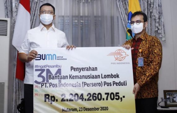 Pos Indonesia Serahkan Bantuan Peduli Lombok Sebesar Rp 2.204.260.705