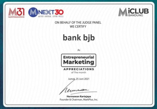 KPR Gaul bank bjb Terpilih Sebagai Bandung Enterpreneurial Marketing Appreciation of The Month