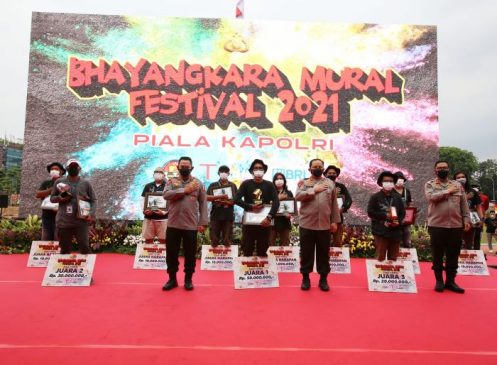 Kapolri Serahkan Penghargaan Kepada Para Pemenang Festival Mural Bhayangkara 2021
