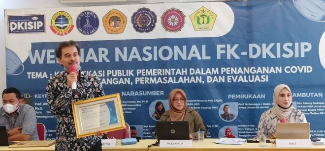 Webinar Nasional ke-9, FK-DKISIP Kerja Sama dengan FISIP USB YPKP Bandung Bahas Komunikasi Publik Pemerintah Dalam Penanganan Covid-19