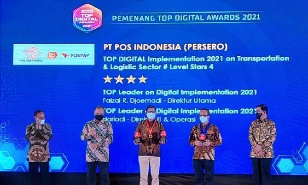Pos Indonesia Sabet 3 Penghargaan di Ajang Top Digital Award 2021