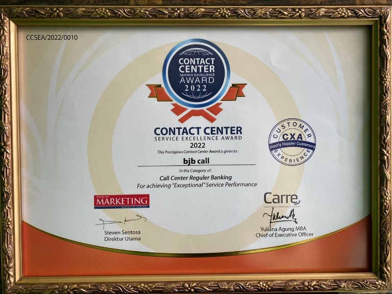 bank bjb Raih Penghargaan CCSEA 2022 Kategori Call Center Reguler Banking