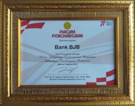 Dukung Laju Perekonomian Daerah, bank bjb Sabet Penghargaan dari Kementan RI