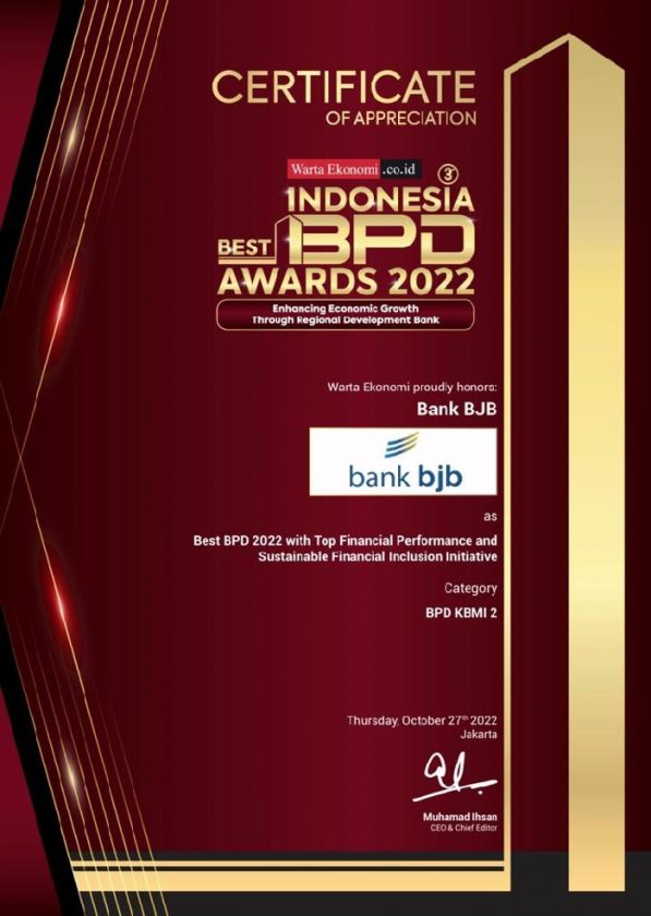 bank bjb Sabet Penghargaan Best BPD 2022 dari Warta Ekonomi