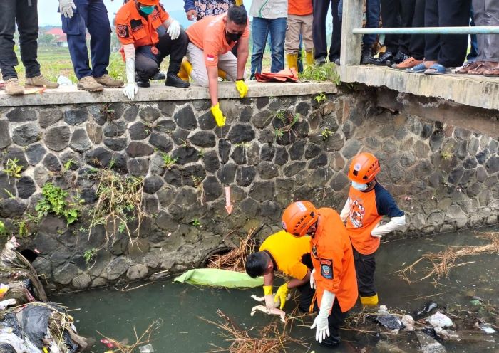 Warga Dikagetkan Penemuan Jasad Bayi Mengambang di Sungai Dalem Suba Purbaratu