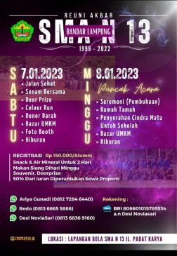 Alumni SMAN 13 Bandar Lampung Bakal Gelar Reuni Akbar 7 Januari 2023