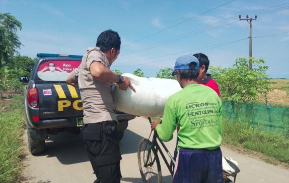 Polisi Bantu Bapak Tua Angkut Padi ke Tempat Penggilingan Pakai Mobil Patroli
