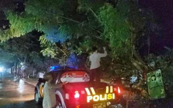 Pohon Tumbang Dibersihkan Polisi Wilayah Tirtajaya di Desa Sumurlaban