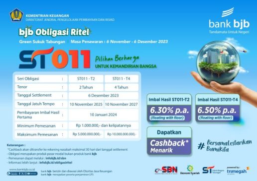 bank bjb Dukung Ekonomi Hijau, Tawarkan Sukuk Pemerintah ST011 Dapat Cashback Menarik