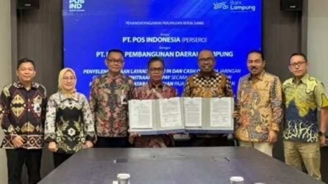 PosIND dan Bank Lampung Tandatangani Perjanjian Kerja Sama Layanan Transaksi Keuangan